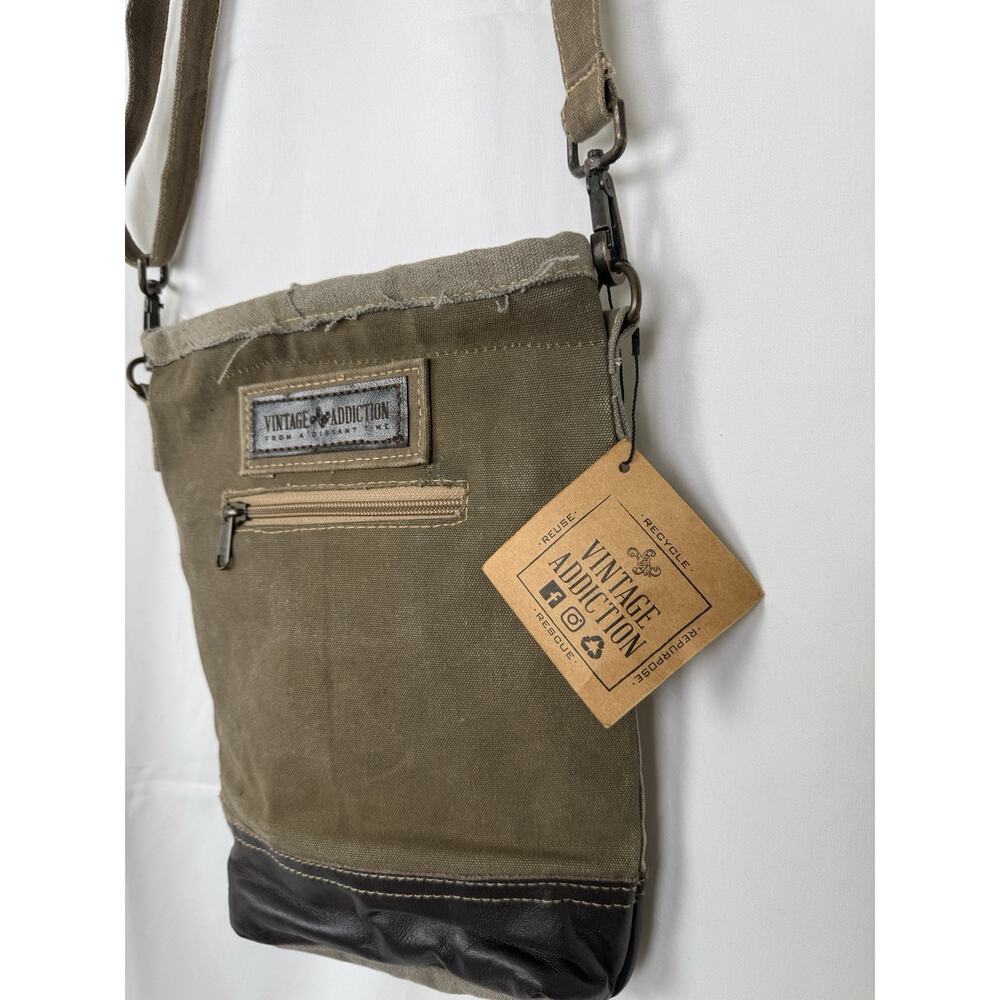 Vintage Addiction Canvas Crossbody Bag Recycled Military Tent Messenger NWT